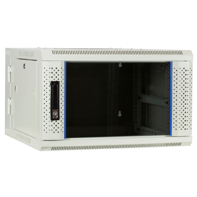 6U white wall mount rack (tilting) with glass door 600x600x368mm (WxDxH)