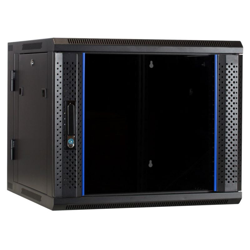 9U wall mount server rack (tilting) with glass door 600x600x500mm (WxDxH)