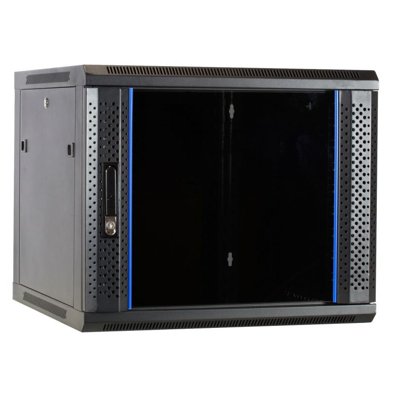 9U wall mount rack with glass door 600x600x500mm (WxDxH)