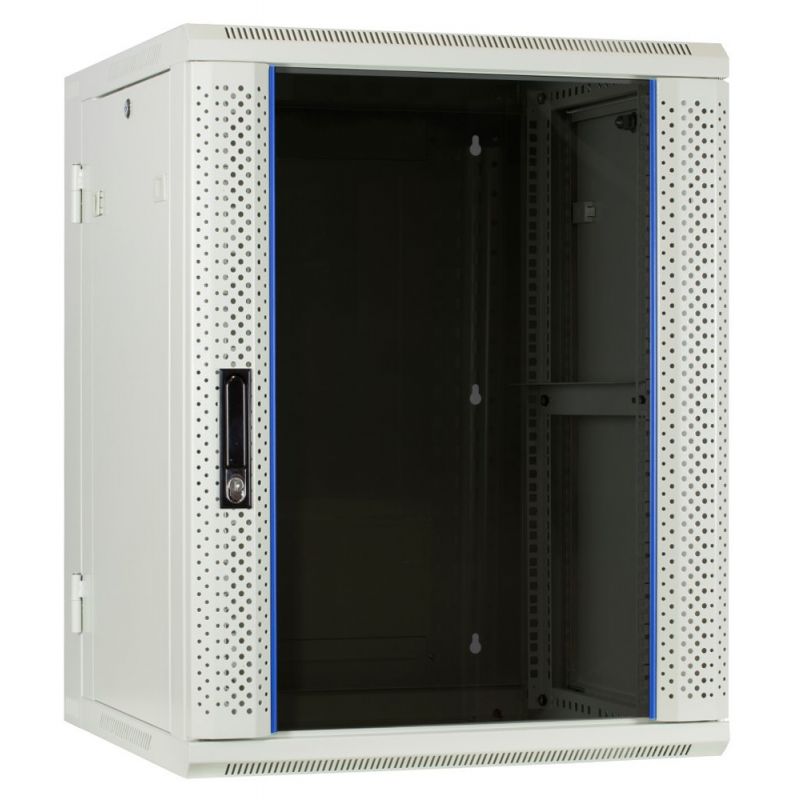 15U white wall mount server rack (tilting) with glass door 600x600x770mm (WxDxH)