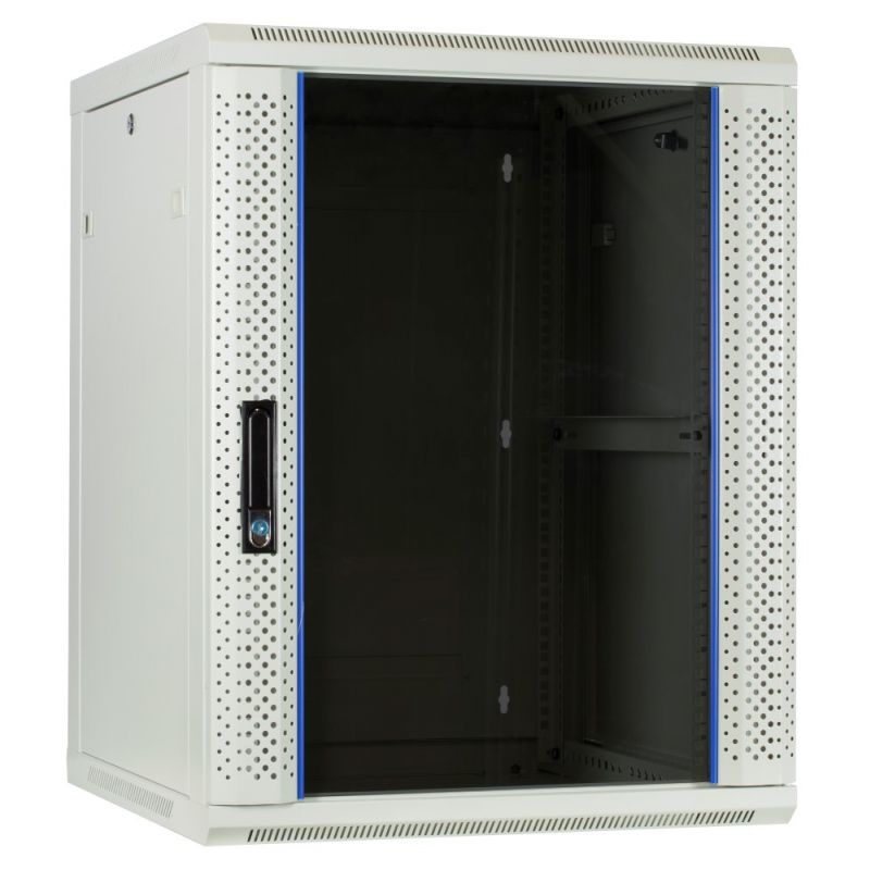 15U white wall-mount rack with glass door 600x600x770mm (WxDxH)