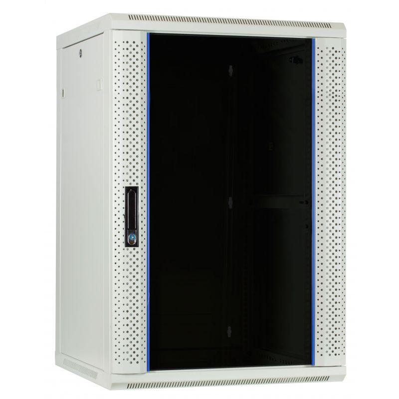 18U white wall mount rack with glass door 600x600x900mm (WxDxH)