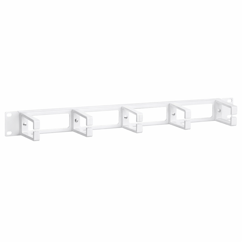 1U 19 inch metal cable tray with 5 plastic hooks - white