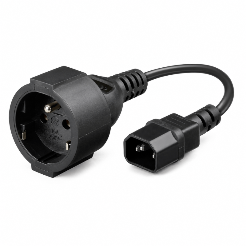 Power cable AC plug to C14 Type E 0.15m adapter - Pin earth