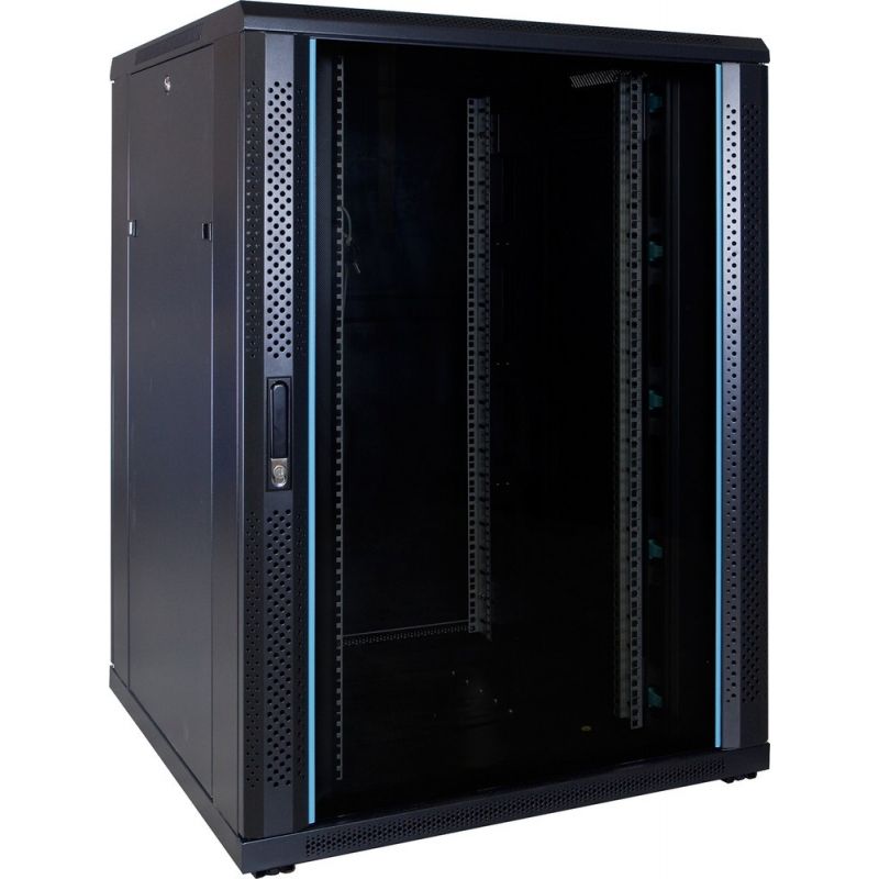22U server rack with glass door 800x800x1200mm (WxDxH)