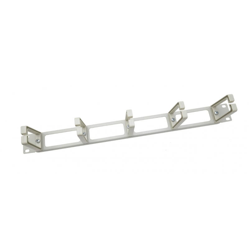 1U 19 inch metal cable tray with 5 plastic hooks - white