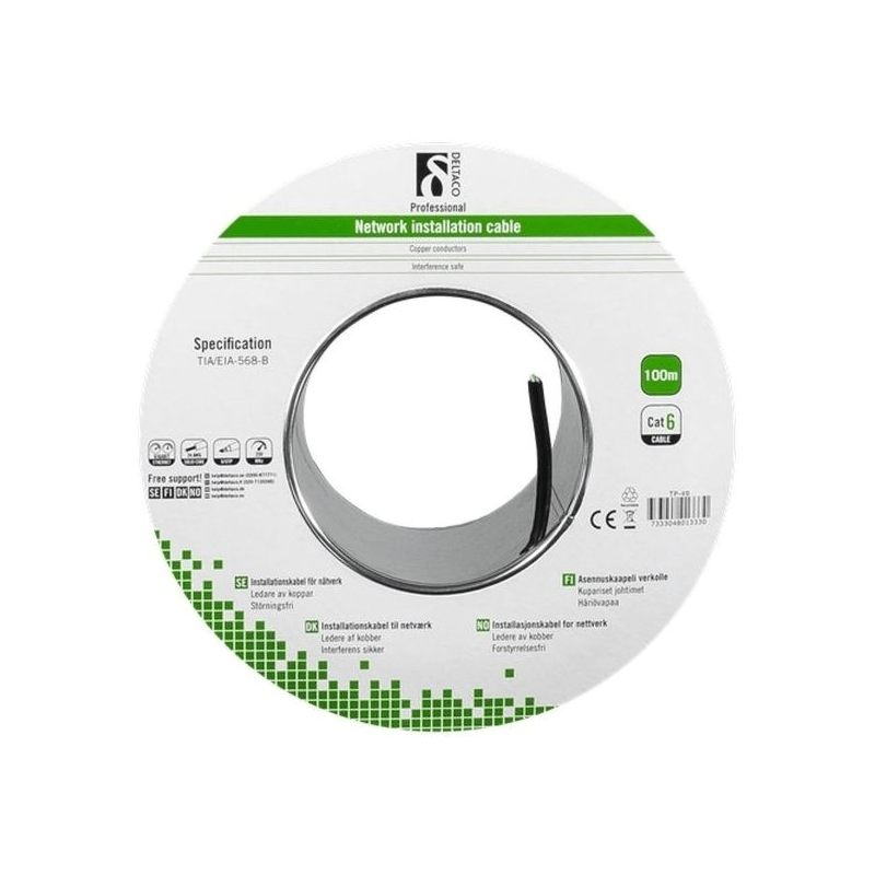 Alfaco Cat6 F/UTP cable on reel, solid, 100m, grey, LSZH – (Eca)