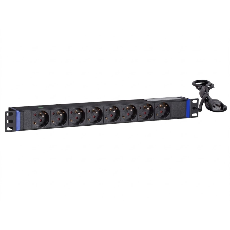 19 inch 8-way power strip with C14 plug - Pin earth