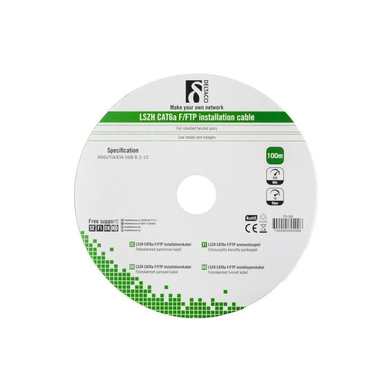 Alfaco cat6a F/FTP cable on reel, solid, 100m, grey, LSZH – (Eca)