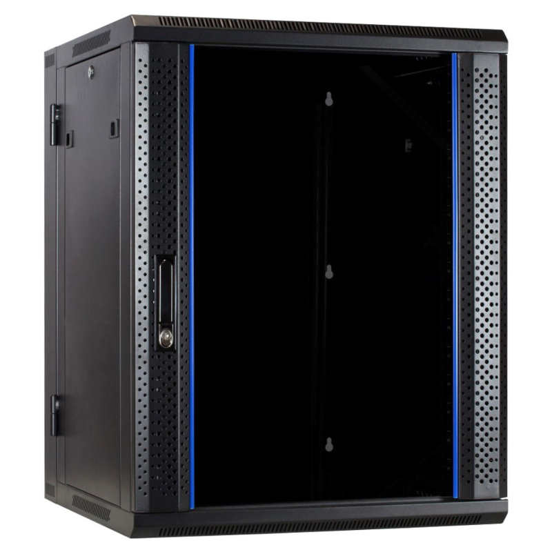 22U wall rack (tilting) with glass door 600x600x1100mm (WxDxH)