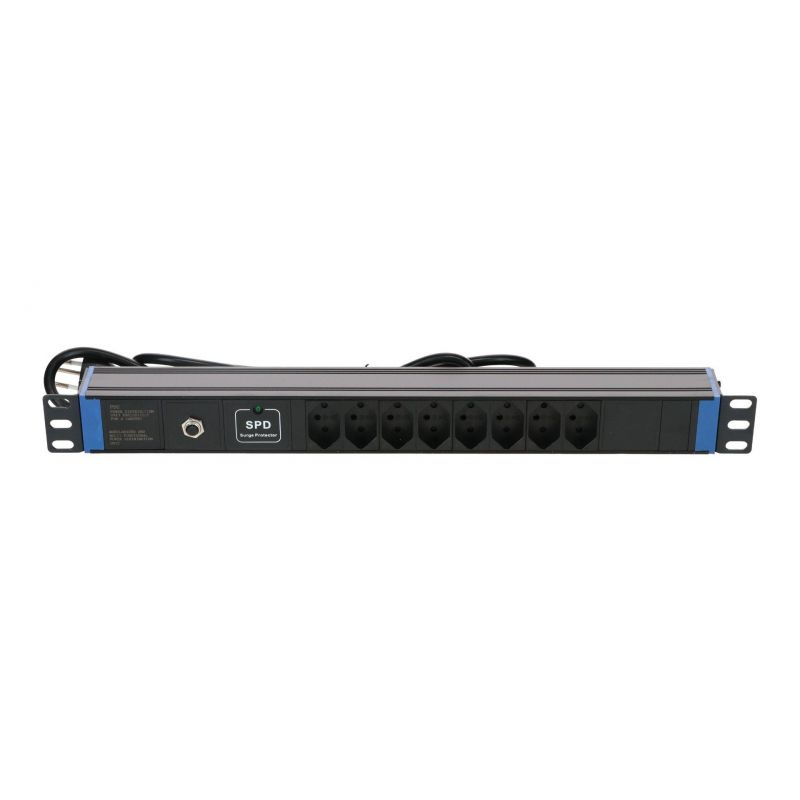 19 inch Swiss power strip with Surge Protection Device - 8 sockets