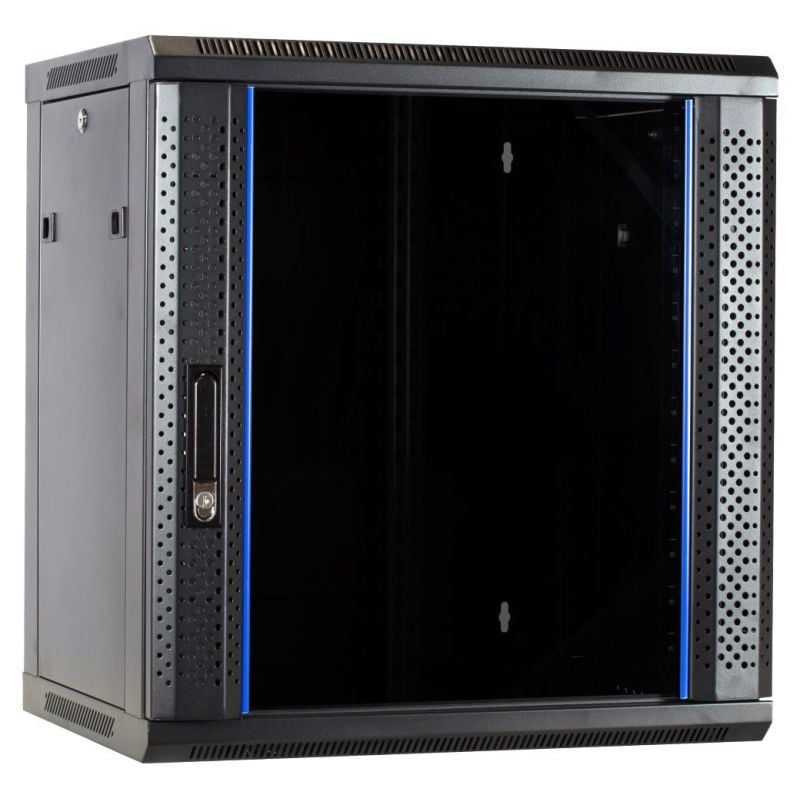 12U wall rack with glass door 600x450x635mm (WxDxH)