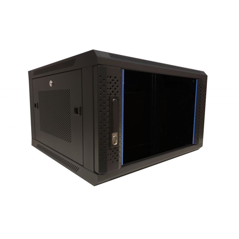 6U wall mount server rack with glass door and perforated side panels 600x450x368mm (WxDxH)