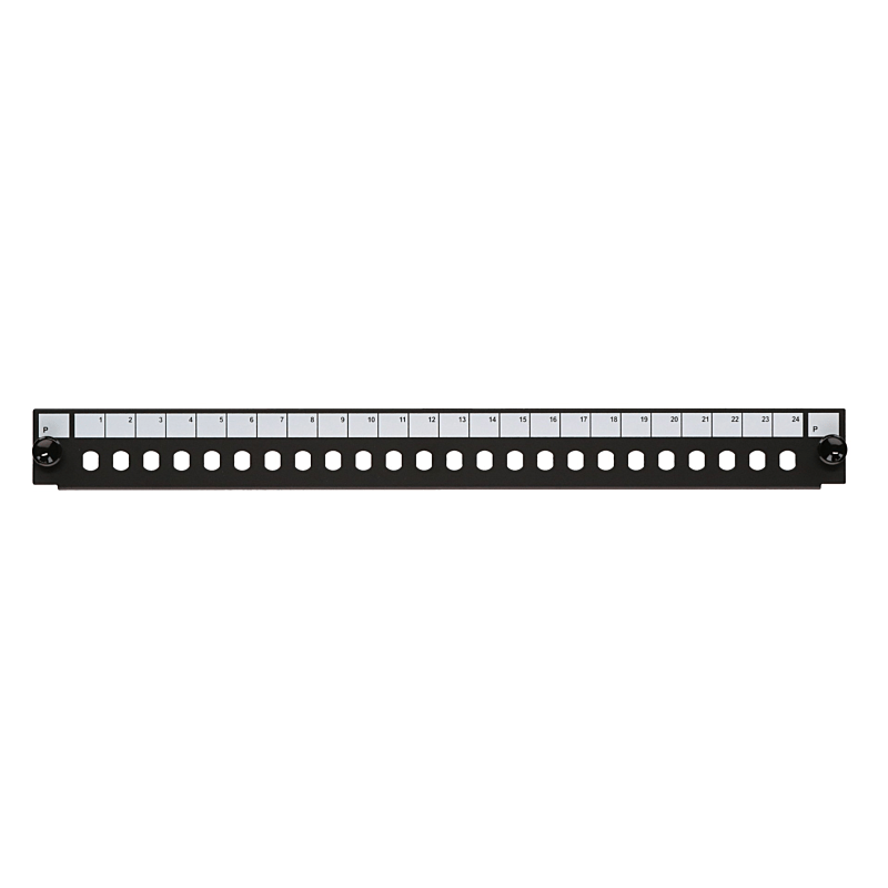 Front ST 24-port black simplex panel suitable for universal fiber optic tray