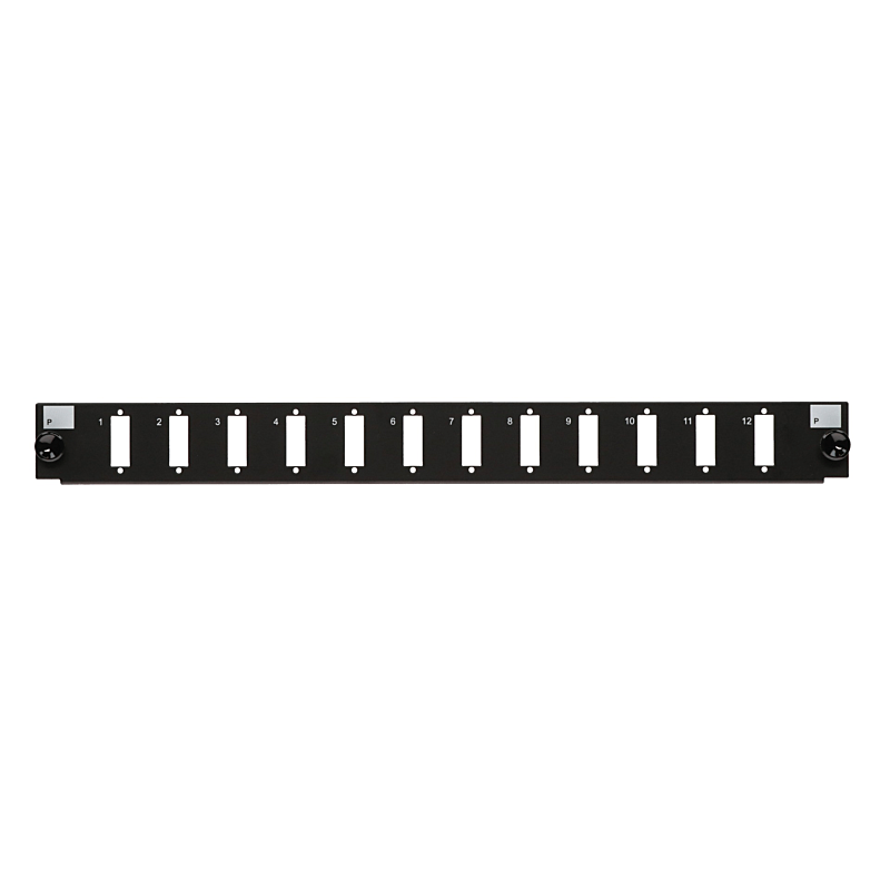 Front LC/SC 12-port black quad/duplex panel suitable for universal fiber optic tray